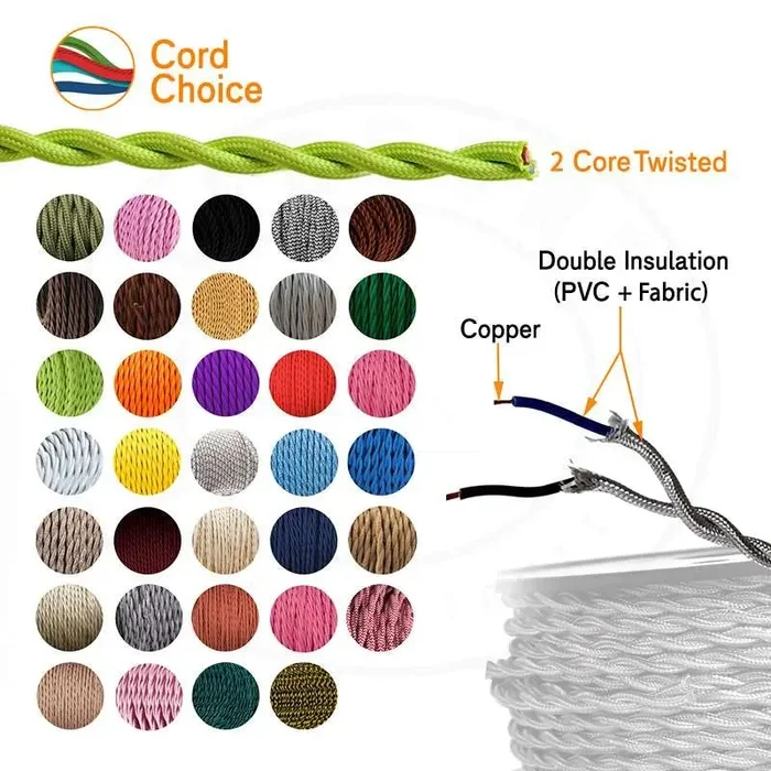 1m/3m/5m/10m 2 Core Twisted Dark Brown 0.75mm Fabric Cable ~4753