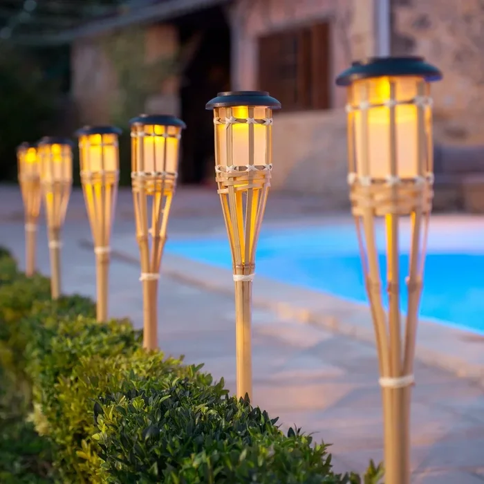 2 Large Solar Bamboo Tiki Garden Torches