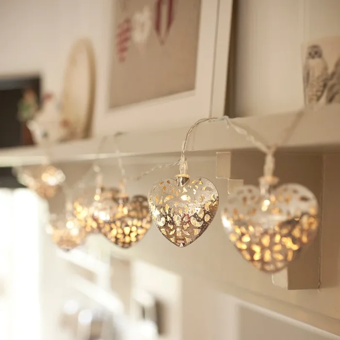 20 LED Silver Filigree Heart Indoor Fairy Lights
