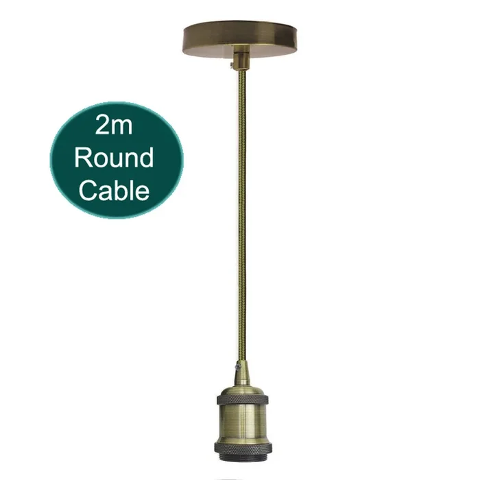 2m Army Green Round Cable E27 Base Green Brass~1721