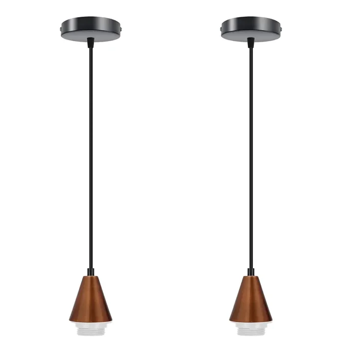 2Pack Copper E27 Cone Pendant Holder Black PVC Cable 1m Pendant Set,Ceiling Rose~4281