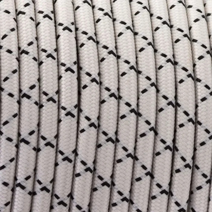 5m 2core Round Vintage Braided Fabric Black & White Colour Cable Flex 0.75mm~4896