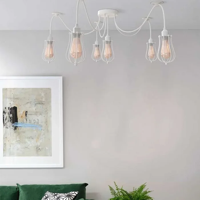 6 Way Spider Light E27 Pendant Light with Cage Lampshade ~5083