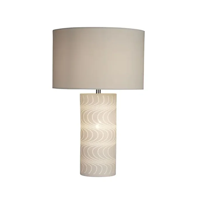 7522WH Wave Pattern White Ceramic Dual Light Table Lamp
