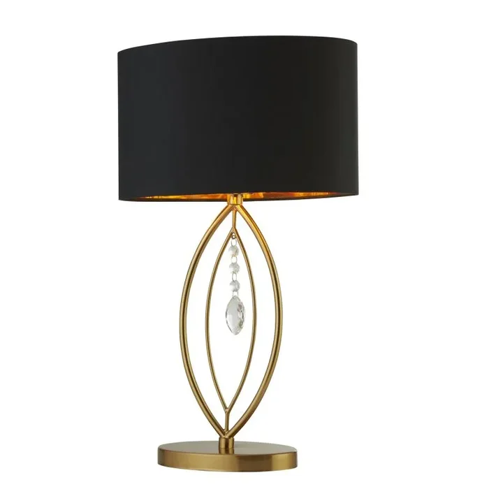9138GO CROWN GOLD TABLE LAMP, BLACK OVAL SHADE, GOLD INTERIOR SHADE