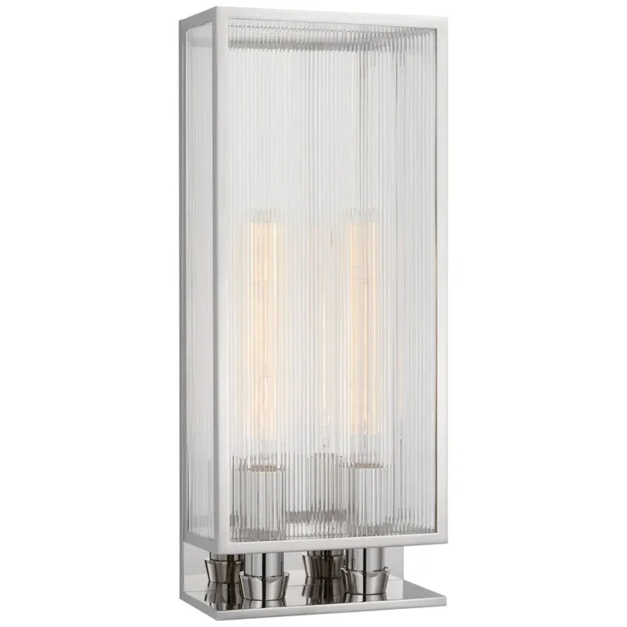 Barbara Barry York 24″ Double Box Sconce in Polished Nickel with Clear Ribbed Glass Wall Light W10″ x H24.25″BBL 2183PN-CRB