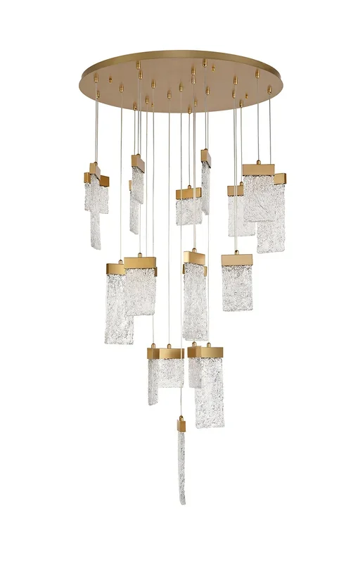 Barish Pendant Round 5 metre drop, 21 x 4.5W LED, 3000K, 3360lm, Painted Brushed Gold, 3yrs Warranty Item Weight: 34.2kg