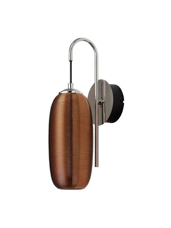 Barton Switched Wall Lamp, 1 x 6W LED, 4000K, 720lm, Polished Chrome/Black With Copper Glass, 3yrs Warranty