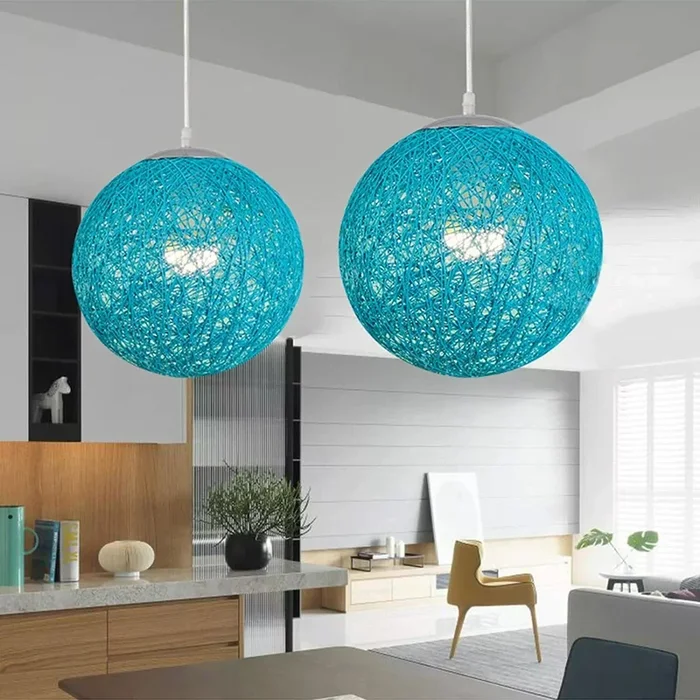 Blue Rattan Pendant Light 2-Head E27 Hanging Lamp ~1815