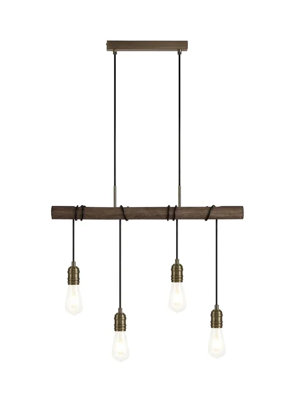 Bohar Pendant, 4 x E27, Medium Oak/Antique Brass