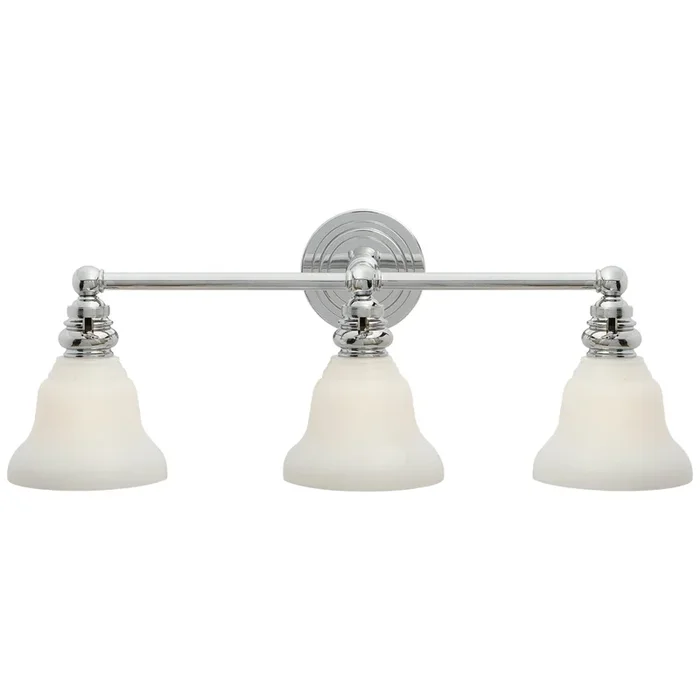 Chapman & Myers Boston Functional Triple Light in Chrome with White Glass Wall Light W23″ x H9″SL 2933CH/SLEG-WG