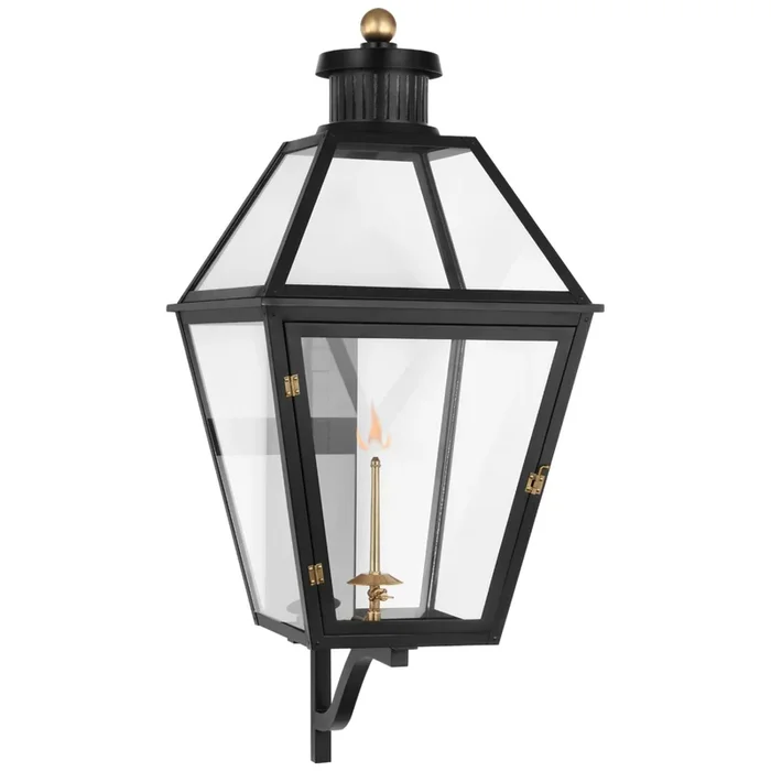 Chapman & Myers Stratford XL Bracketed Gas Wall Lantern in Matte Black with Clear Glass Outdoor Lighting W18″ x H40.5″CHO 2457BLK-CG