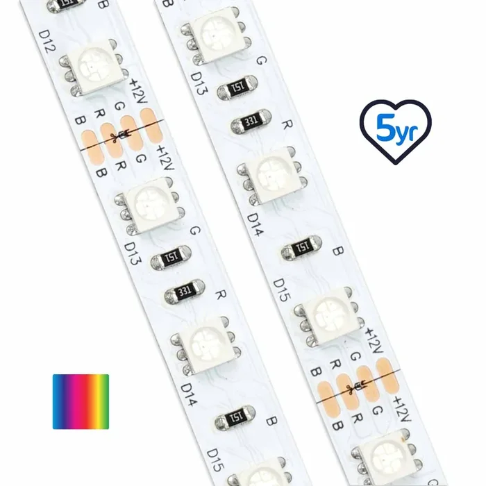 Classic RGB LED Strip | IP20 | 60LEDs p/m | 12v | 10mm | Cut every 100mm | 14.4w/m | p/metre & reel