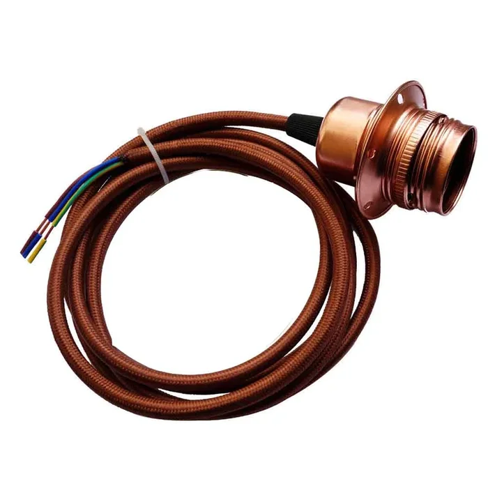 E27 Copper Colour Aluminum Holder Fabric 3 Core Round Brown Colour 1m Cable Pendant Set~2158