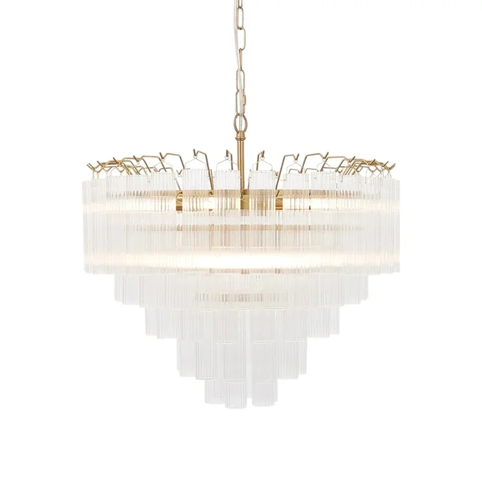 Endon Lighting 114199 Toulouse 12lt Pendant Indoor light fitting Satin brass plate & clear ribbed glass