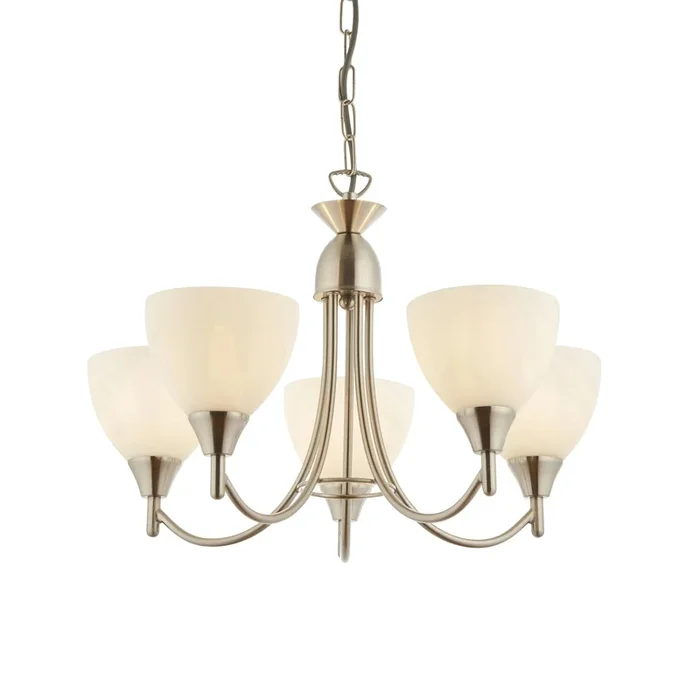 Endon Lighting 1805-5SC Alton Indoor Pendant Light Satin chrome plate & opal glass Dimmable