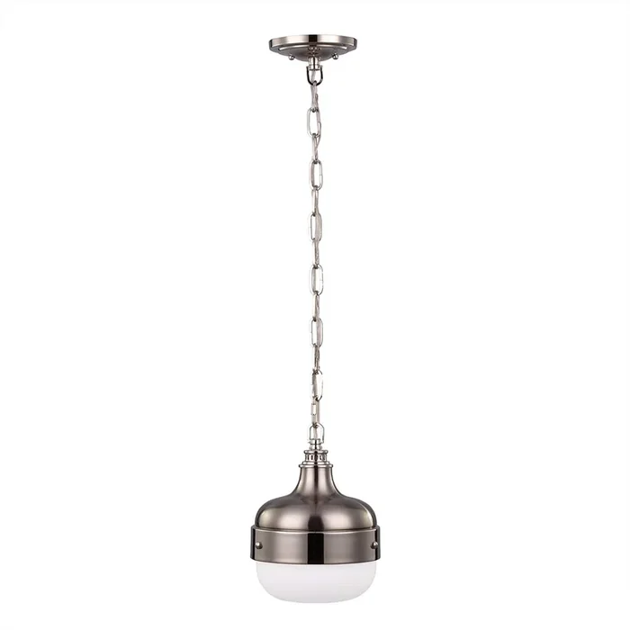 Feiss Pendant from the Cadence range. Cadence 1 Light Mini Pendant – Polished Nickel/Brushed Steel Product Code = FE-CADENCE-1P-BS