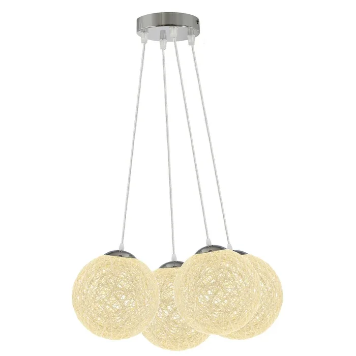 Four Outlet Cream Rattan Wicker Woven Ball Globe Pendant Lampshade~1825