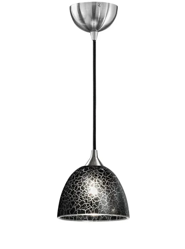 Franklite FL2290/1/952 Pendant Vetross black cord suspension c/w 180mm black crackle effect glass