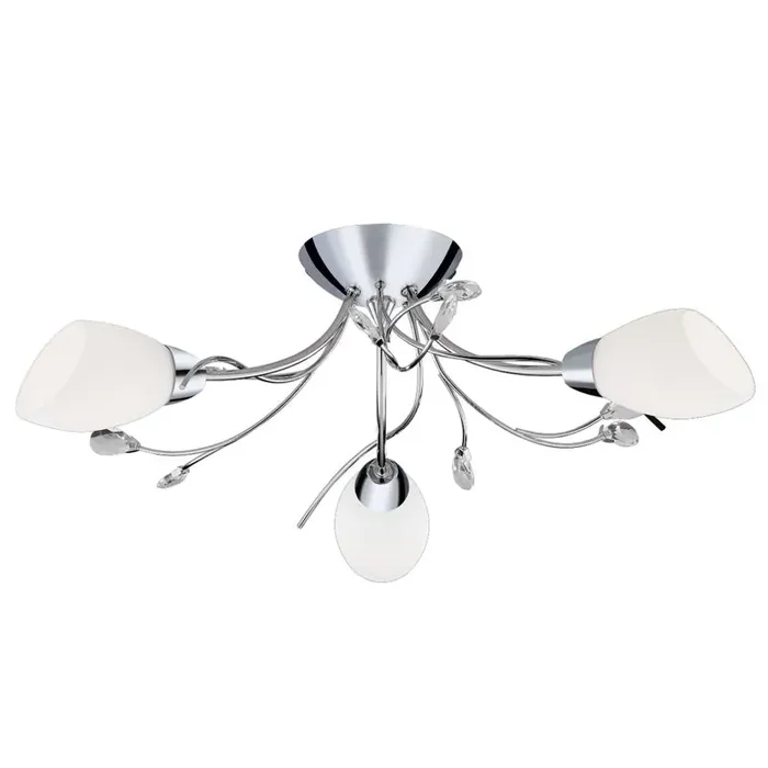 Gardenia 3 Light Chrome S-F Fitting White Glass Crystal Leaf
