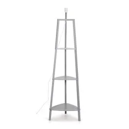 Hiru Grey Wood Tripod Floor Lamp with 3 Shelves