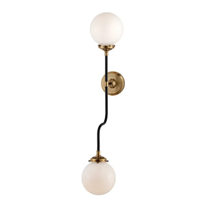 Ian K. Fowler Bistro Double Wall Sconce in Hand-Rubbed Antique Brass with White Glass Wall Light W6″ x H32″S 2022HAB-WG