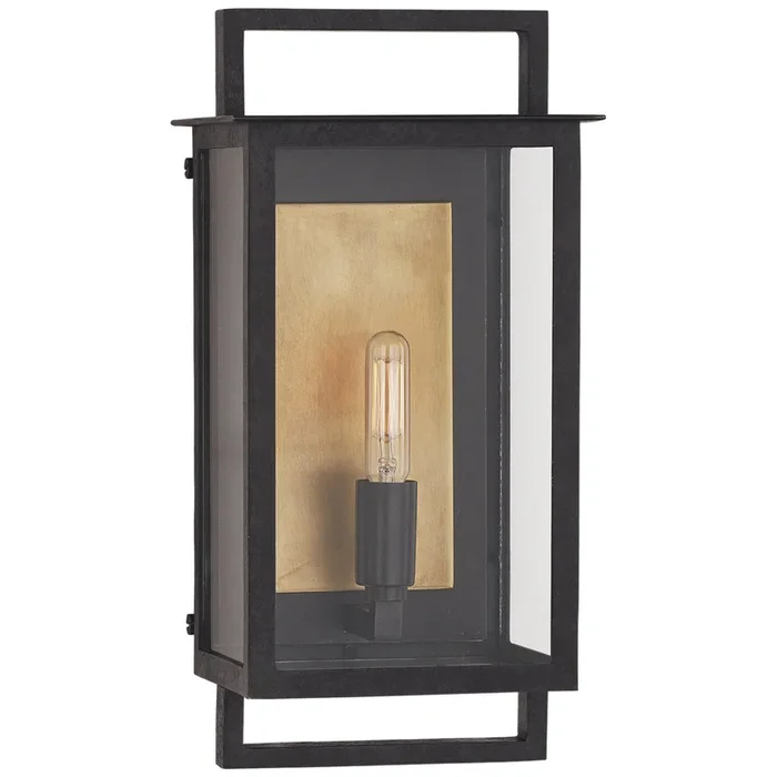 Ian K. Fowler Halle Small Wall Lantern in Aged Iron and Clear Glass Outdoor Lighting W6.5″ x H13.25″S 2190AI-CG