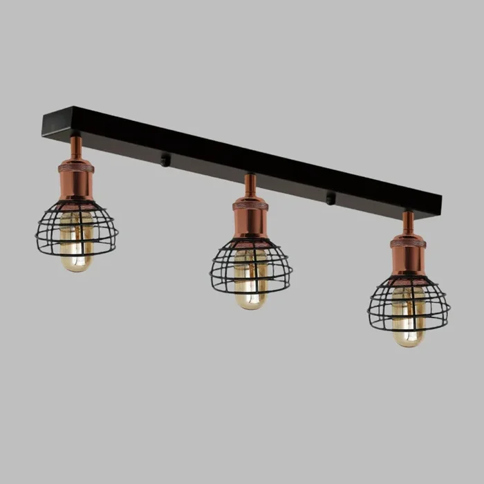 Industrial 3 Way Ceiling Light Fitting Indoor Ceiling Mount Light Black Metal Lamp Shade~1195
