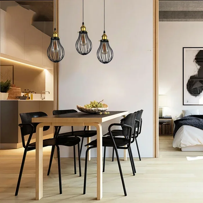 Industrial 3 Way Hanging Pendant Ceiling Light Cover Decorative Cage light fixture~3447