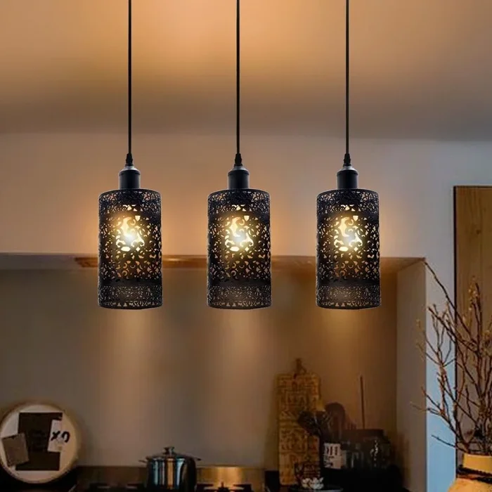 Industrial Modern 3 Way Retro Brushed Silver Cage Ceiling Hanging Pendant Shade E27~3757