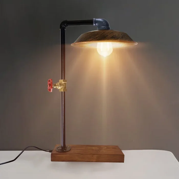 Industrial Vintage Retro Steampunk Water Pipe Style Bedside Table Desk Lamp Bowl Brushed Copper E27~3713