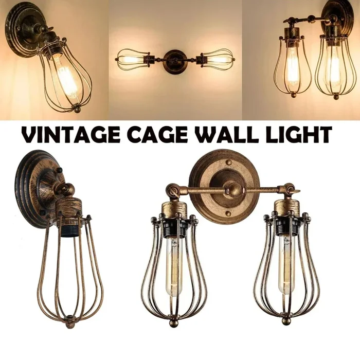 Industrial Wall Light Metal Wire cage E27 Wall Sconce Fitting ~6016