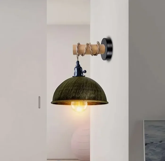 Industrial Wood wall lamp with Dome shade ~ 5166