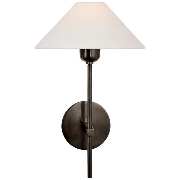 J. Randall Powers Hackney Single Sconce in Bronze with Linen Shade Wall Light W9″ x H14″SP 2022BZ-L