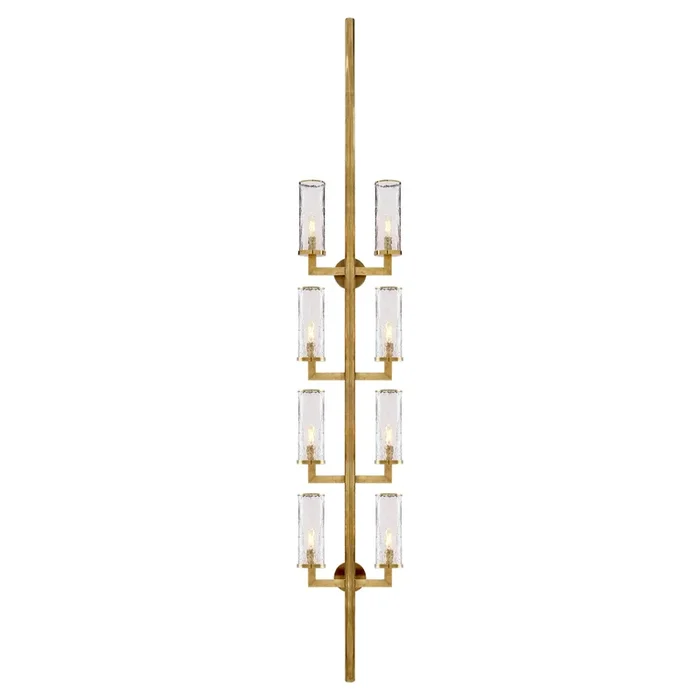 Kelly Wearstler Liaison Statement Sconce in Antique-Burnished Brass with Crackle Glass Wall Light W12.75″ x H84.25″KW 2204AB-CRG