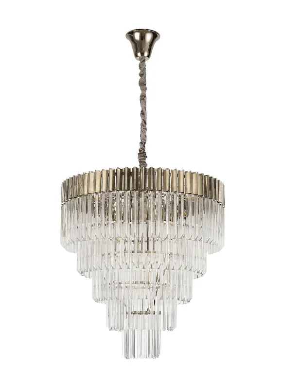 Knightsbridge Pendant Round 5 Tier 18 Light E14, Polished Nickel/Clear Glass – LO173723. Item Weight: 30.2kg