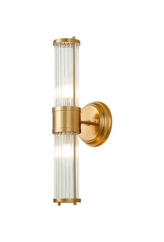 Landis 2 Light Glass Rod Up & Down Wall Light Gold IP44 EMOG2199-HSA