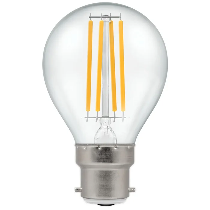 LED 45mm Filament Round 6.5W (60W eq.) B22d Clear 4000K Crompton