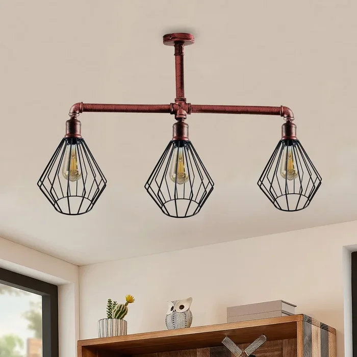 LEDSone industrial vintage 3 head cage shade style Ceiling Pipe Light uk holder~3617