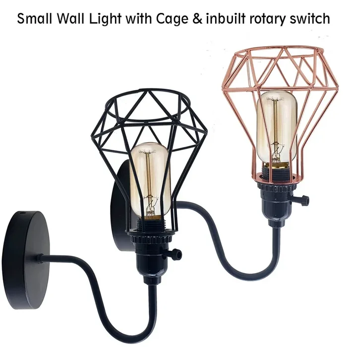 LEDSONE Industrial Vintage Wall Sconce – Geometric Metal Cage E27 Lamp ~5645