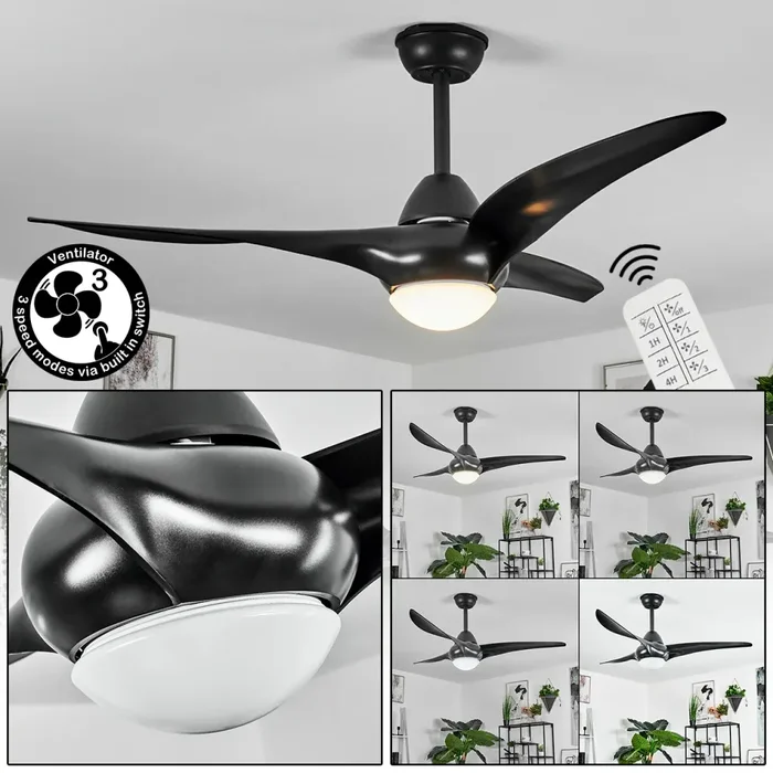 MALLOA ceiling fan LED black, 1-light source, Remote control