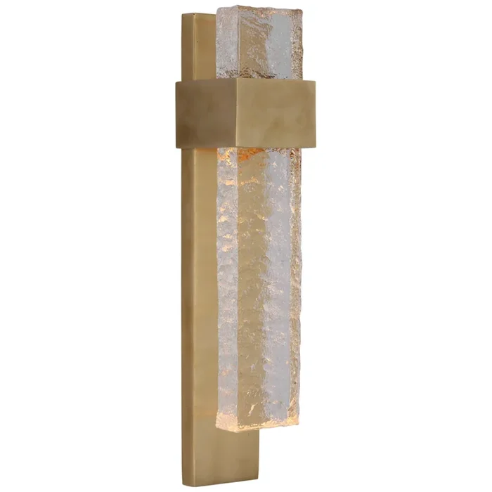 Marie Flanigan Brock Medium Sconce in Soft Brass and Clear Wavy Glass Wall Light W3″ x H14″S 2340SB/CWG