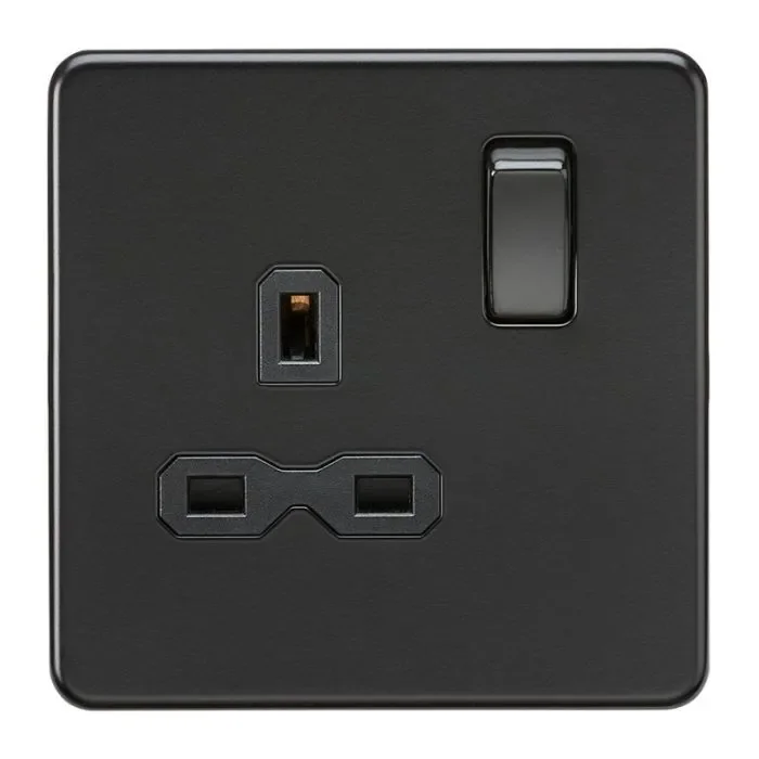 Matt Black Screwless 13A 1G DP Switched Socket with Black Insert