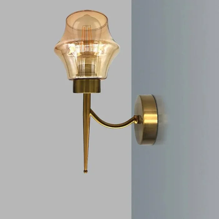 Modern Amber Glass wall light Copper Plate E27 Base wall lamp~4903