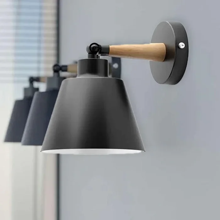 Modern Black Metal wall sconce wooden decorative 180 rotatable ~4726