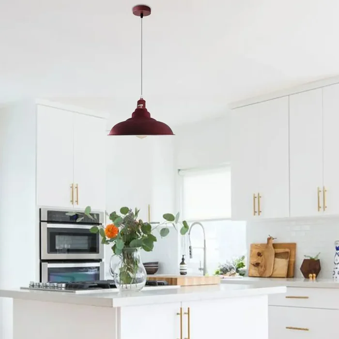 Modern Bowl Burgundy Hanging Pendant Ceiling Lamp, Metal Light Shade ~4315
