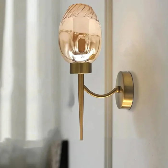 Modern Lotus shape copper Amber glass Wall Light Sconce~4901