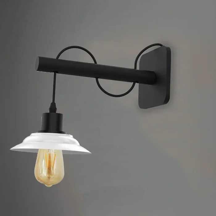 Pack Modern Industrial Black Scone wooden Wall Light With White Shade ~2476