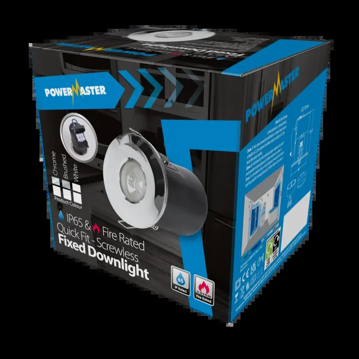 PowerMaster Fire Rated & IP65 Fixed Downlight – Chrome