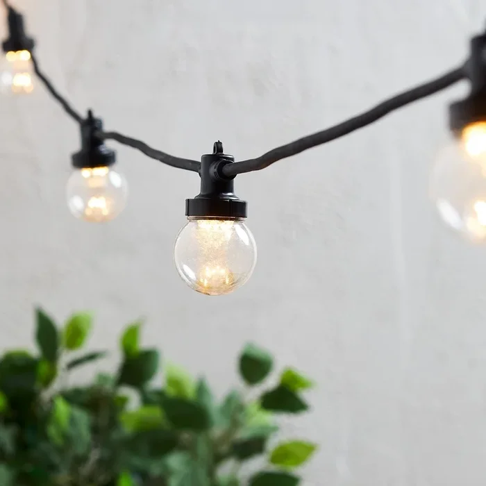 Pro Connect 60m 120 Warm White Connectable Festoon Lights Clear Cap Black Cable